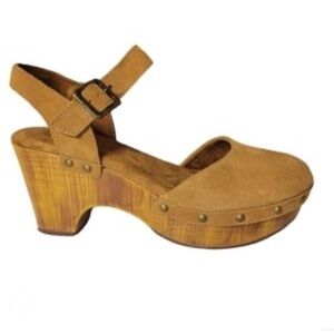House Of Harlow 1960 Cherub Suede Studded Leather Y2K Wood Heeled Clogs Size 10